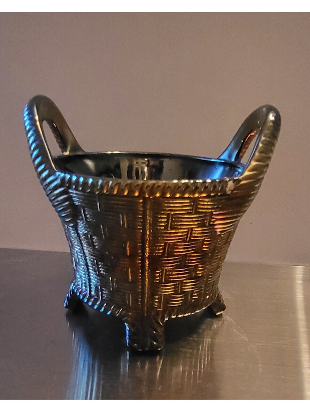 Gorgeous Northwoods Amythest Carnival Glass Basket